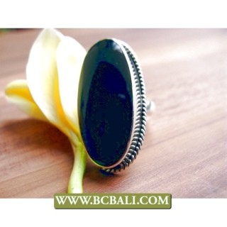 Finger Rings Alpaka Silver Bali with Black Stone